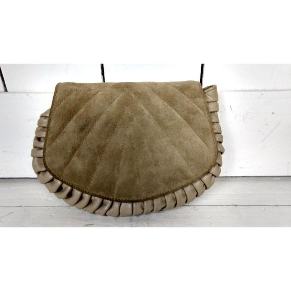 Vintage tan beige suede leather small clutch bag shoulder purse - Picture 5 of 5